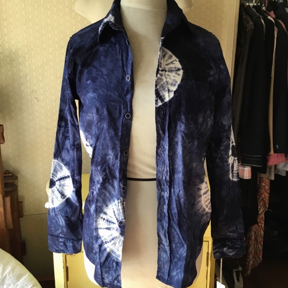 MOTHER denim blue and white tie dye button shirt S - Picture 4 of 7